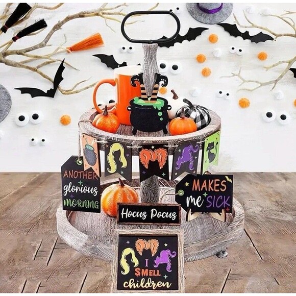 Does Not Apply Other - 10pc Set Whimsical Halloween Hocus Pocus Tiered Tray Decor Set Witches Cauldron